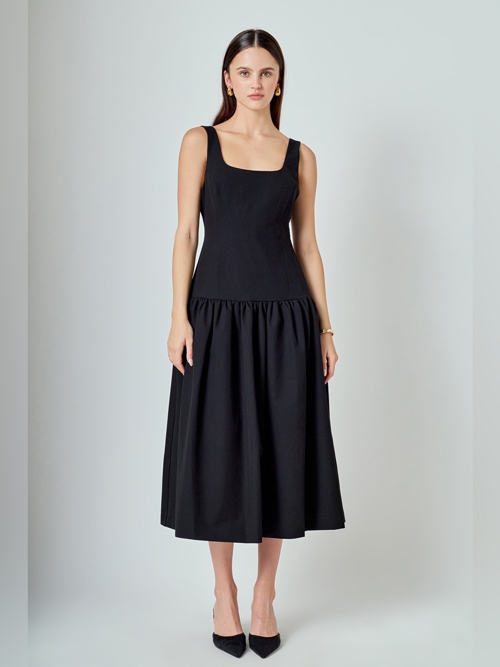 Endless Rose Drop Waist Peplum Midi Dress Black Sleeveless Size Small